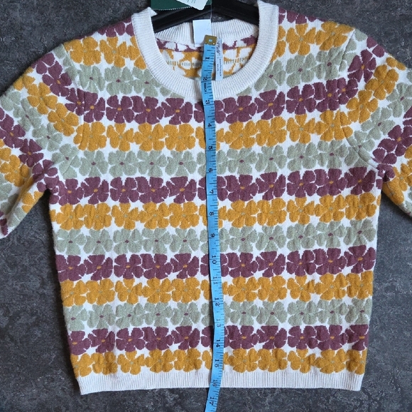 Twik Multicolor Floral Crew Neck Crop Sweater T Shirt Short Sleeve S - Picture 7 of 9